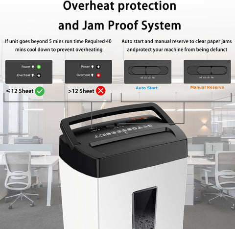 Bonsaii 12-Sheet Cross Cut Shredder, P-4 High Security, 5.5 Gal, Heavy Duty for Home Office, Shreds Paper, Credit Card, Mail, Staples, with Transparent Window, White & Black