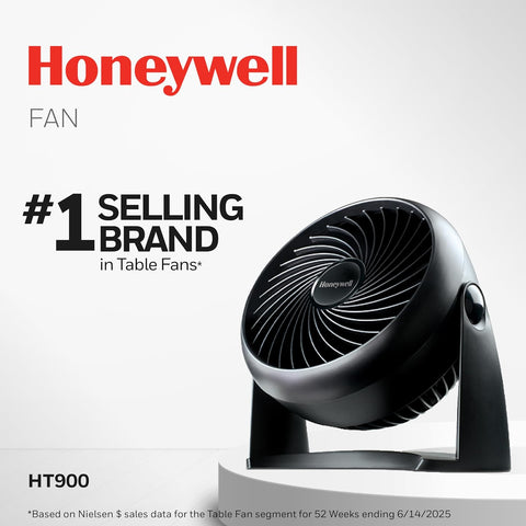 Honeywell TurboForce Air Circulator, Small Tabletop Fan, Quiet Personal Fan for Home or Office, 3 Speeds, 90 Degree Pivoting Head, Black, HT900
