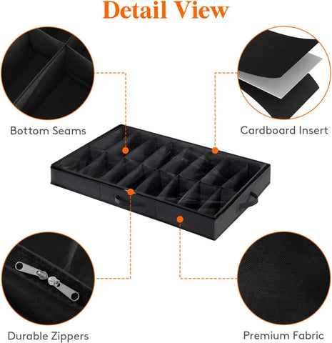 Lifewit Under Bed Shoe Storage Organizer 2 Pack(16 Shoes Cells+4 Boots Cells), 4.3 Inches Profile Fabric Shoes Container Box with Clear Cover, Foldable Storage Bag with 2 Handles, Fits 24 to 40 Pairs