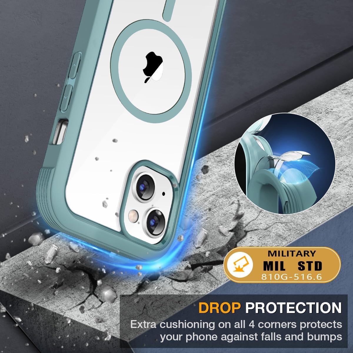 miracase for iPhone 13 Case 6.1",Built-in Glass Screen Protector,Teal