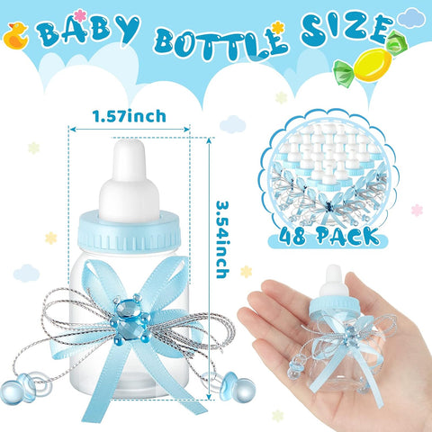 Nuenen 48 Pcs Baby Shower Milk Bottles with Ribbon Plastic Bear Candy Bottles Baby Shower Favors Gender Reveal Wedding Birthday Party Decorations(Blue)