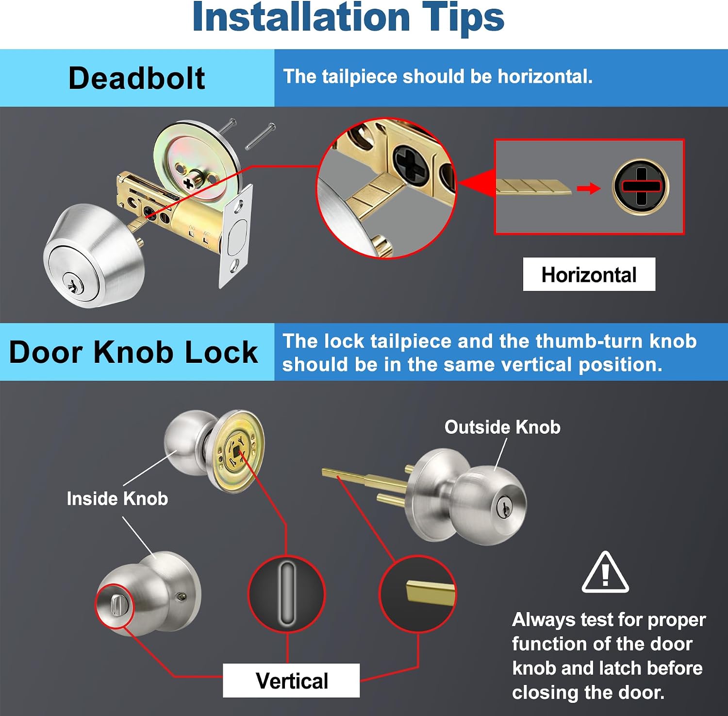 BESTTEN 2 Pack All Keyed Same Exterior Door Knob with Key Lock and Deadbolt, for Entrance and Front Door, Satin Nickel