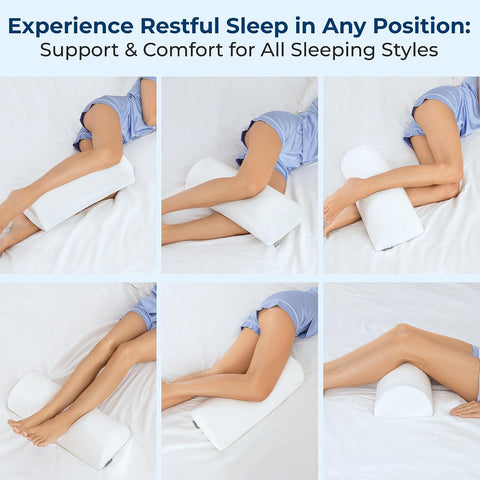 5 STARS UNITED Knee Pillow for Back Sleeping – Half Moon Bolster Pillow for Legs, Under Knee Pillow for Sleeping on Back, Memory Foam Leg Pillow for Back Pain, White