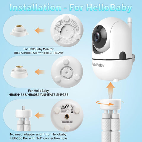 Tripod Baby Monitor Mount for HelloBaby HB6550/ HB6560/ HB65/ HB6351/ HB40/ HB6339/ HB6336, ANMEATE SM935E Monitor, Flexible Baby Camera Stand with 1/4" Screw – Portable, No Drilling