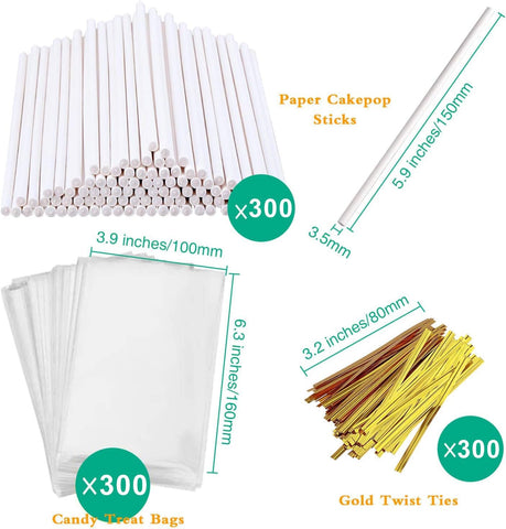 900-PCS 6 Inch White Cake Pop Sticks and Wrappers Kit, Food-Grade Paper