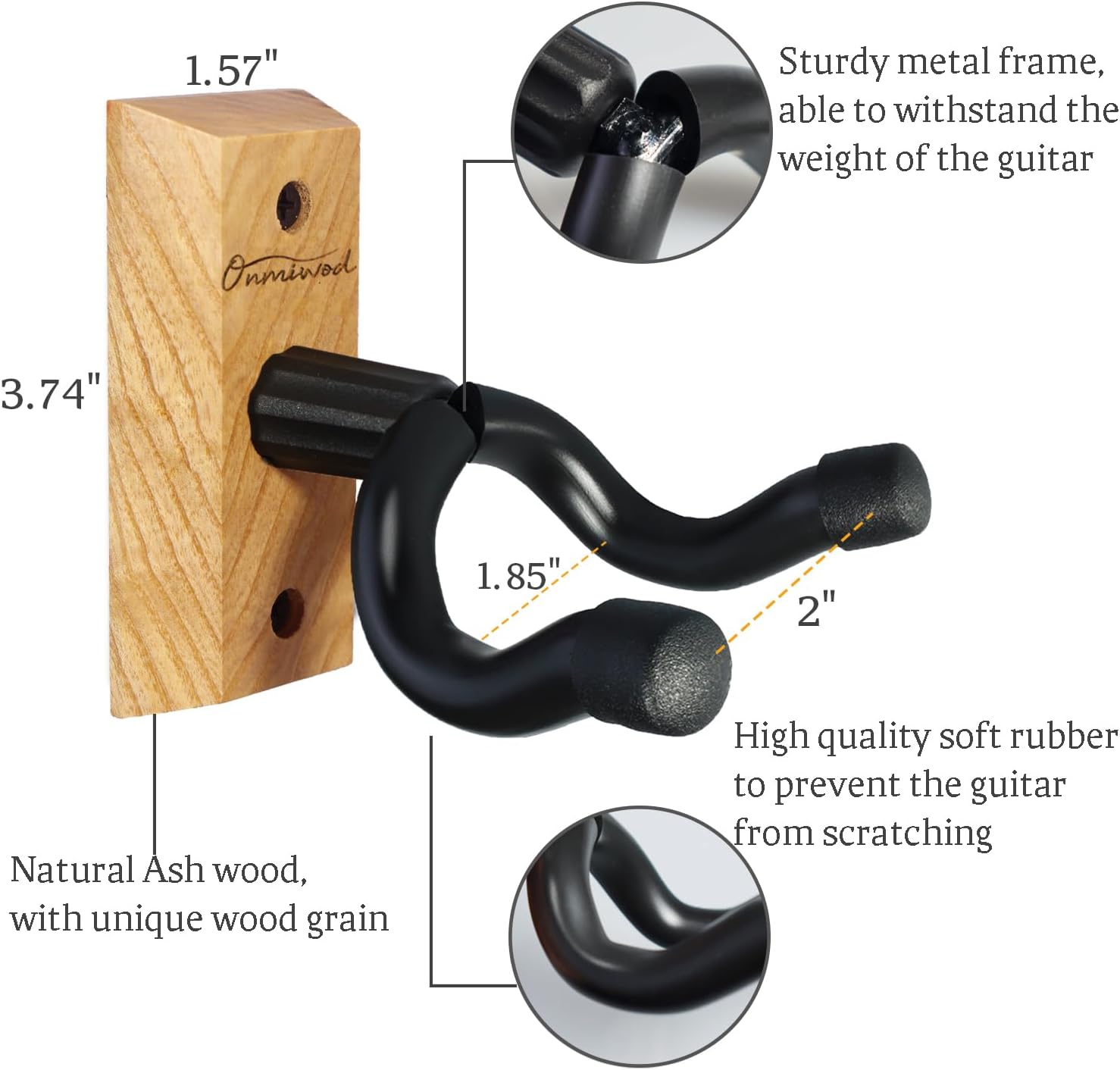 Guitar Wall Mount 3 Pack, Ash Hardwood Guitar Hanger, U-Shaped Guitar Wall Hanger Mount, Guitar Holder Hook Stand Wall for Acoustic, Electric Guitar, Banjo, Bass, Gift for Guitar Player