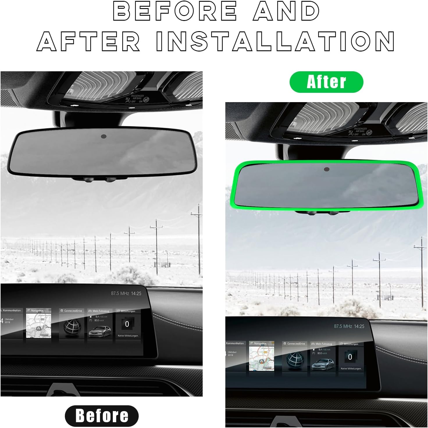 Ohleats Car Rear View Mirror Protector Frame, Edge Cover Trim, Green-1PCS