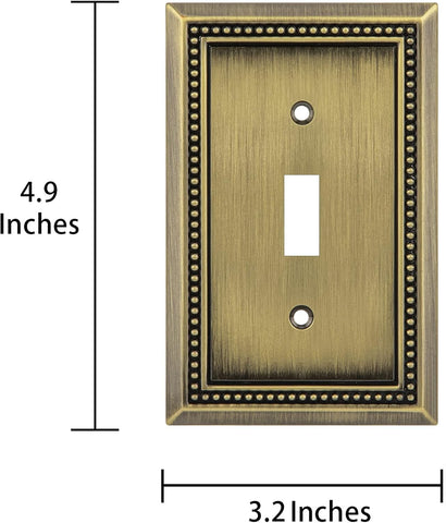 Henne Bery Sunken Pearls Heavy Duty Decorative Wall Plate Switch Plate Outlet Cover (Single Toggle, 2 Pack, Antique Brass)