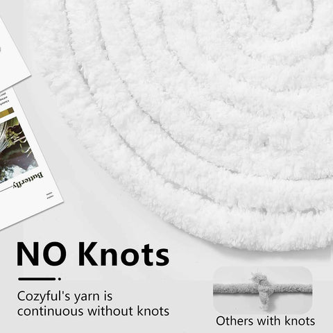 Cozyful Chunky Yarn for Hand Knitting - #10 Chunky Chenille Yarn, Jumbo Big Thick Chunky Yarns for Crocheting, Super Bulky Chunky Knit Blanket Yarns, 8 Skein (22 yds 8 oz Each Skein), Pure White