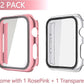 Misxi 2 Pack Hard PC Case with Tempered Glass Screen Protector Compatible with Apple Watch Series 6 SE Series 5 Series 4 44mm, 1 Rose Pink + 1 Transparent