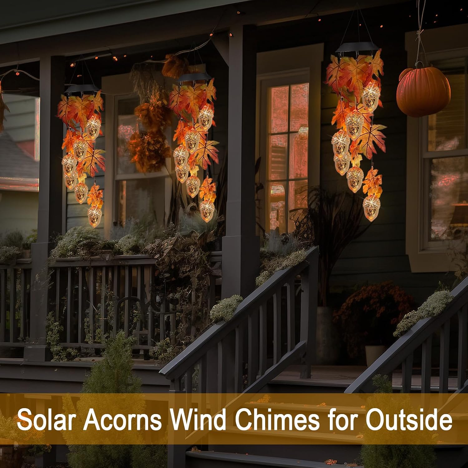 Solar Acorns Wind Chimes for Outside,Oak Leaves Danglers Mobile Lights