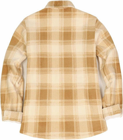 ThCreasa Womens Sherpa lined Button Up Plaid Shacket with Pockets