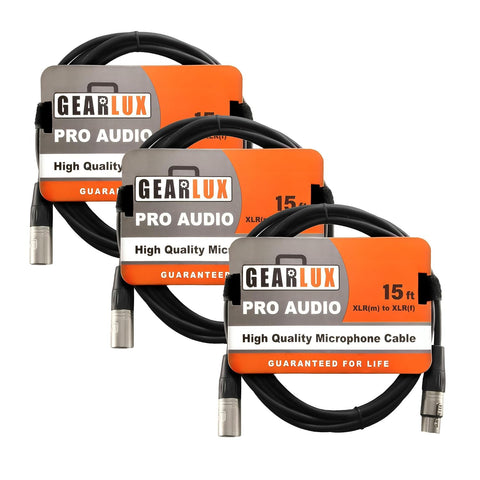 Gearlux XLR Microphone Cable, Fully Balanced, Male to Female, 25 Feet - Single Pack