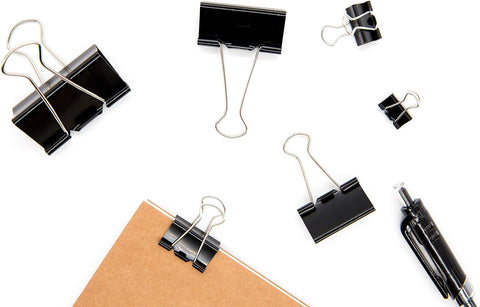 DSTELIN Binder Clips Paper Clamps Assorted Sizes 100 Count (Black), X Large, Large, Medium, Small, X Small and Micro, 6 Sizes in One Pack, Meet Your Different Using Needs.