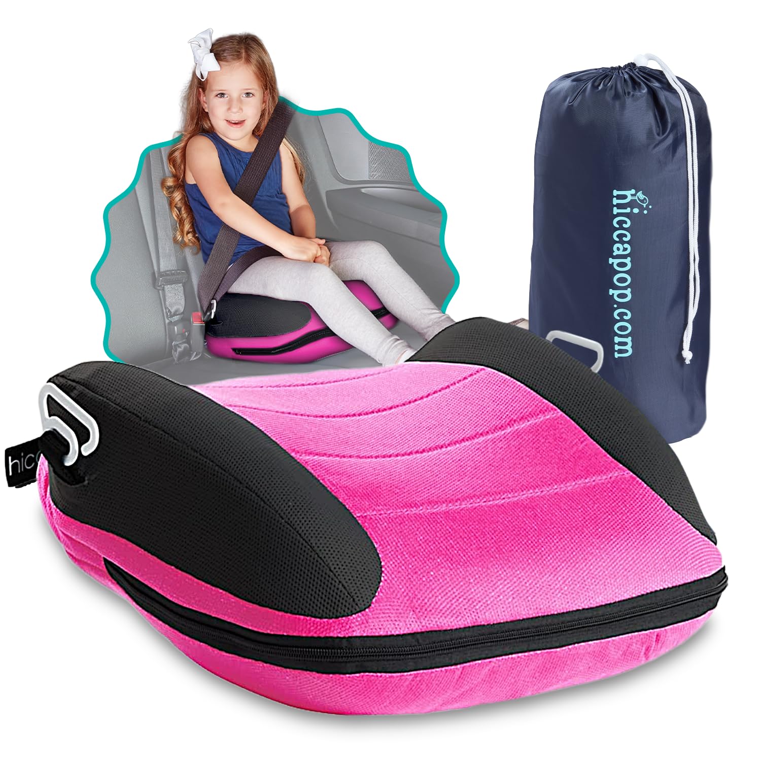 UberBoost Inflatable Booster Seat for Car, Travel Booster Seat, Pink/Black