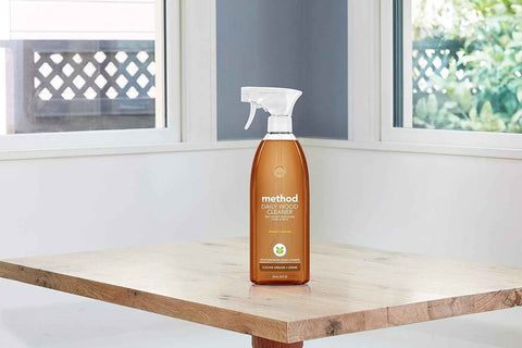 method Daily Wood Cleaner, Almond, 28 fl oz, 8 Pack | Removes Dust & Grime, No Greasy Residue, For Sealed Wood Surfaces including Counters, Shelves, Tables, Walls and Panels