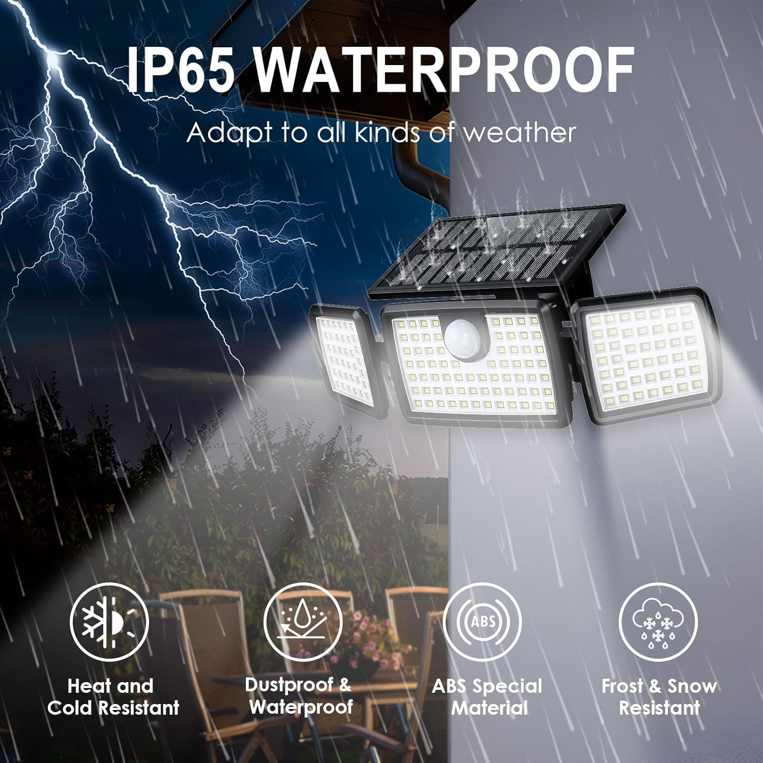 MIHANI Solar Flood Lights Outdoor, 2500LM Motion Sensor Security Lights with 270° Wide Angle, IP65 Waterproof, 3 Heads Solar Outdoor Lights for Patio, Yard, House, Garage (Non-Remote, 2 Pack)
