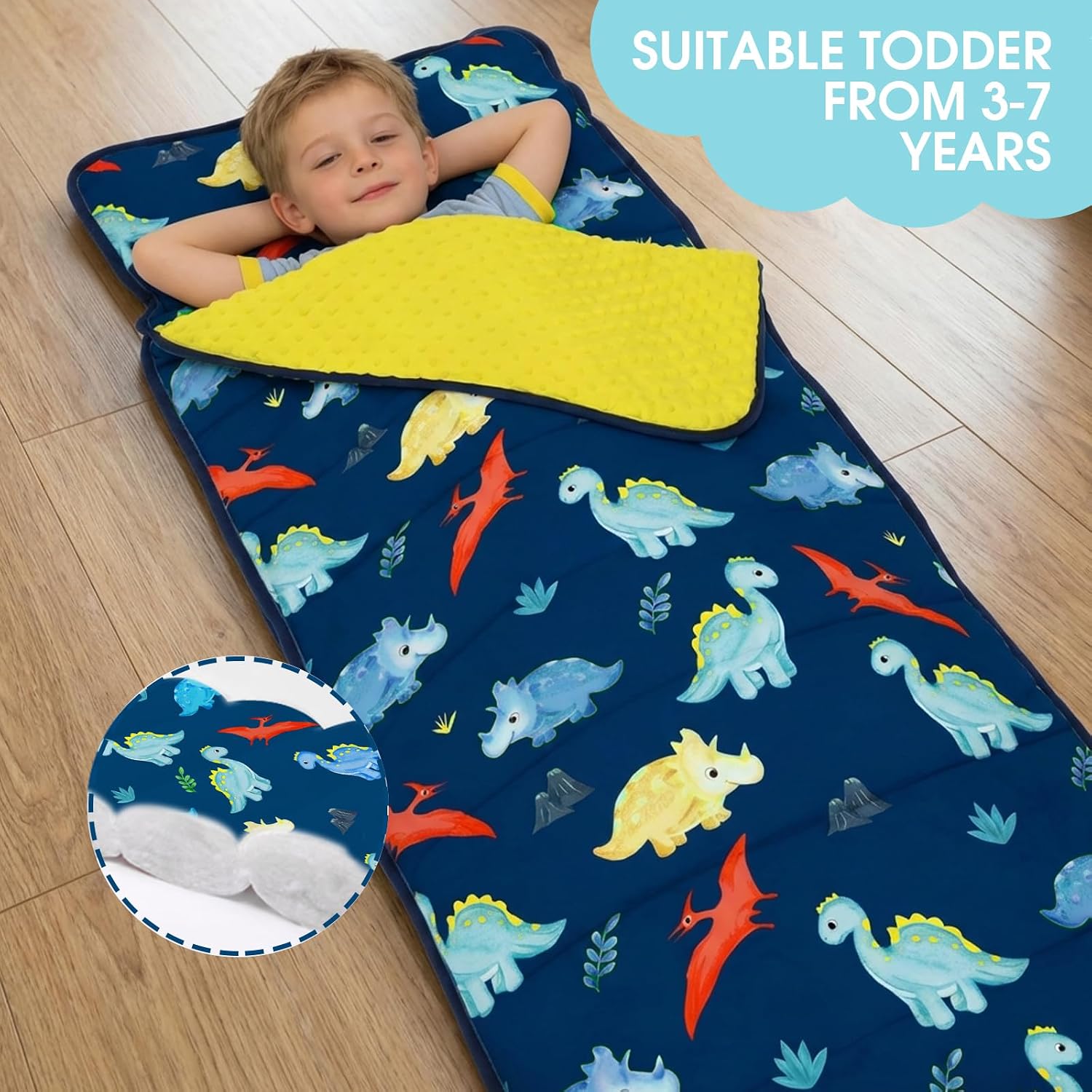 ACRABROS Toddler Nap Mat with Pillow and Blanket, Large Rolled Napping Mats,Slumber Bags for Boys Girls,Kids Sleeping Bag for Daycare, Preschool Travel