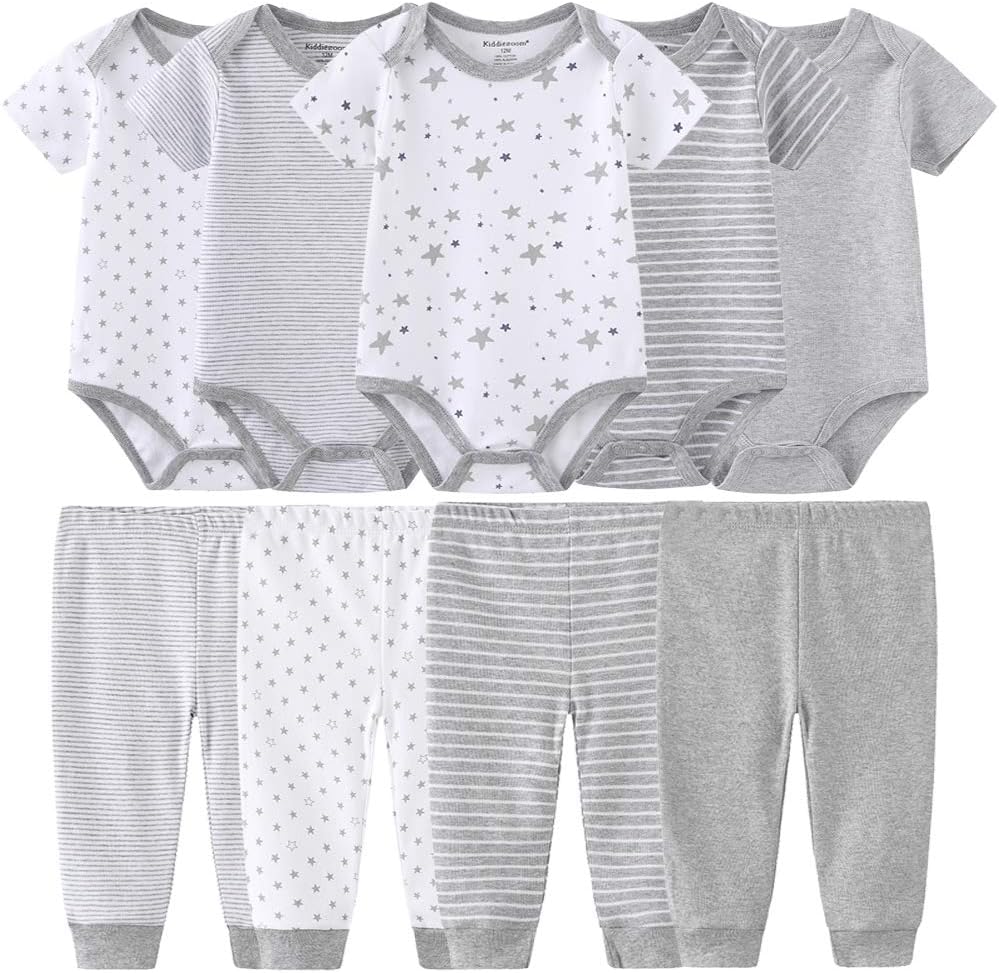 Kiddiezoom Baby Layette Set Baby Boys' 9-Piece Bodysuits Pants Set Toddler Girl Boy Unisex Baby Gift Sets