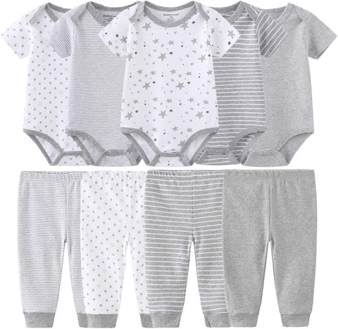 Kiddiezoom Baby Layette Set Baby Boys' 9-Piece Bodysuits Pants Set Toddler Girl Boy Unisex Baby Gift Sets