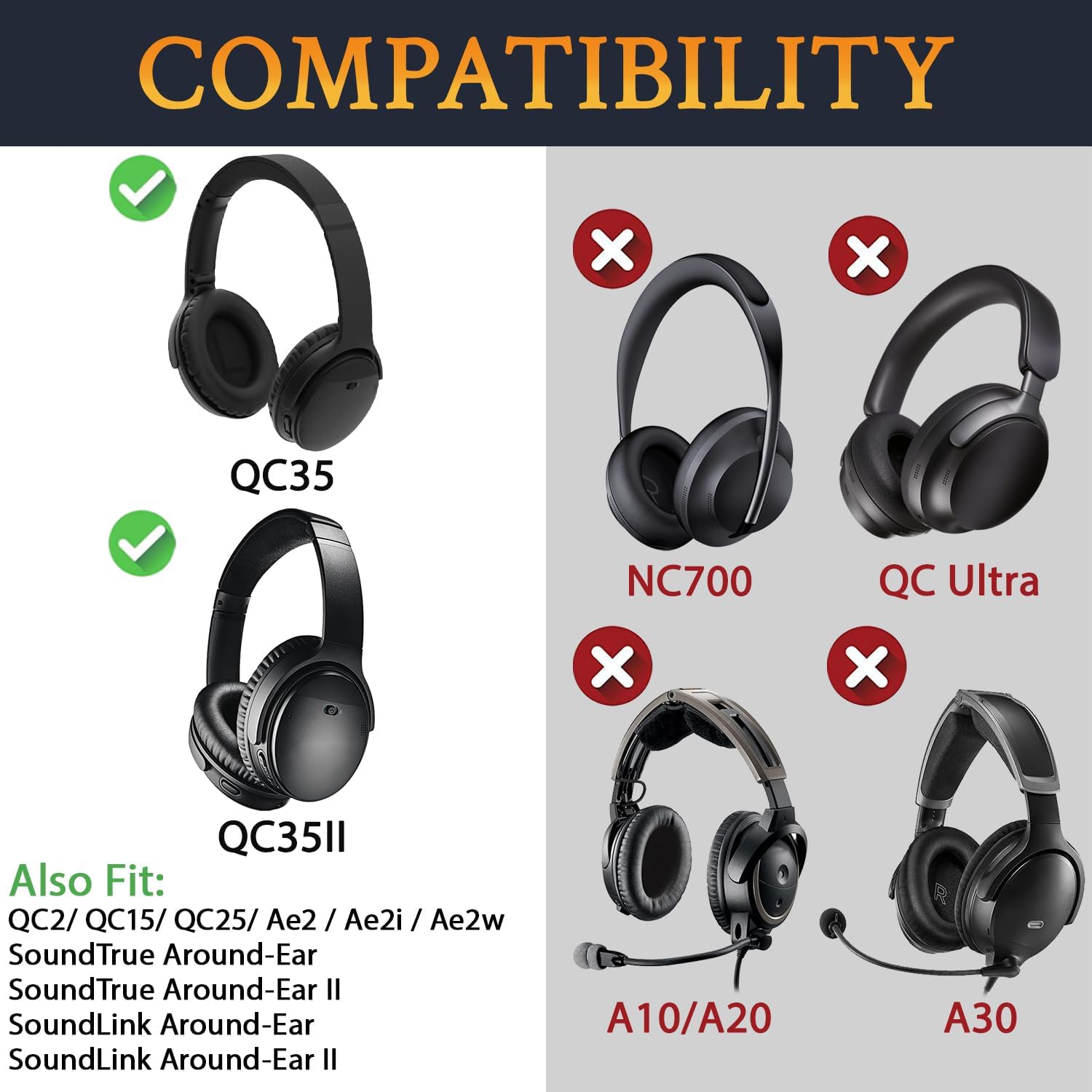 SoloWIT Earpads for Bose QC35 & QC35 ii - Black