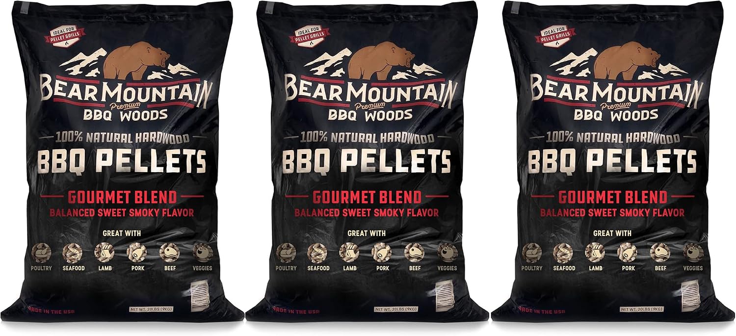 Bear Mountain FK99 Premium All Natural Low Moisture Hardwood Smoky Gourmet Blend BBQ Smoker Pellets for Outdoor Grilling, 20 Pound Bag (3 Pack)