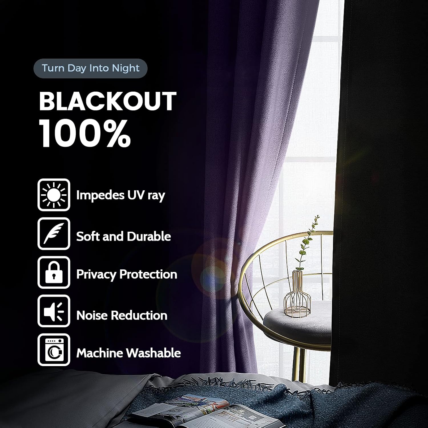 SimpleHome Lilac 100% Blackout Curtains Room Darkening Living Room 84 Inch