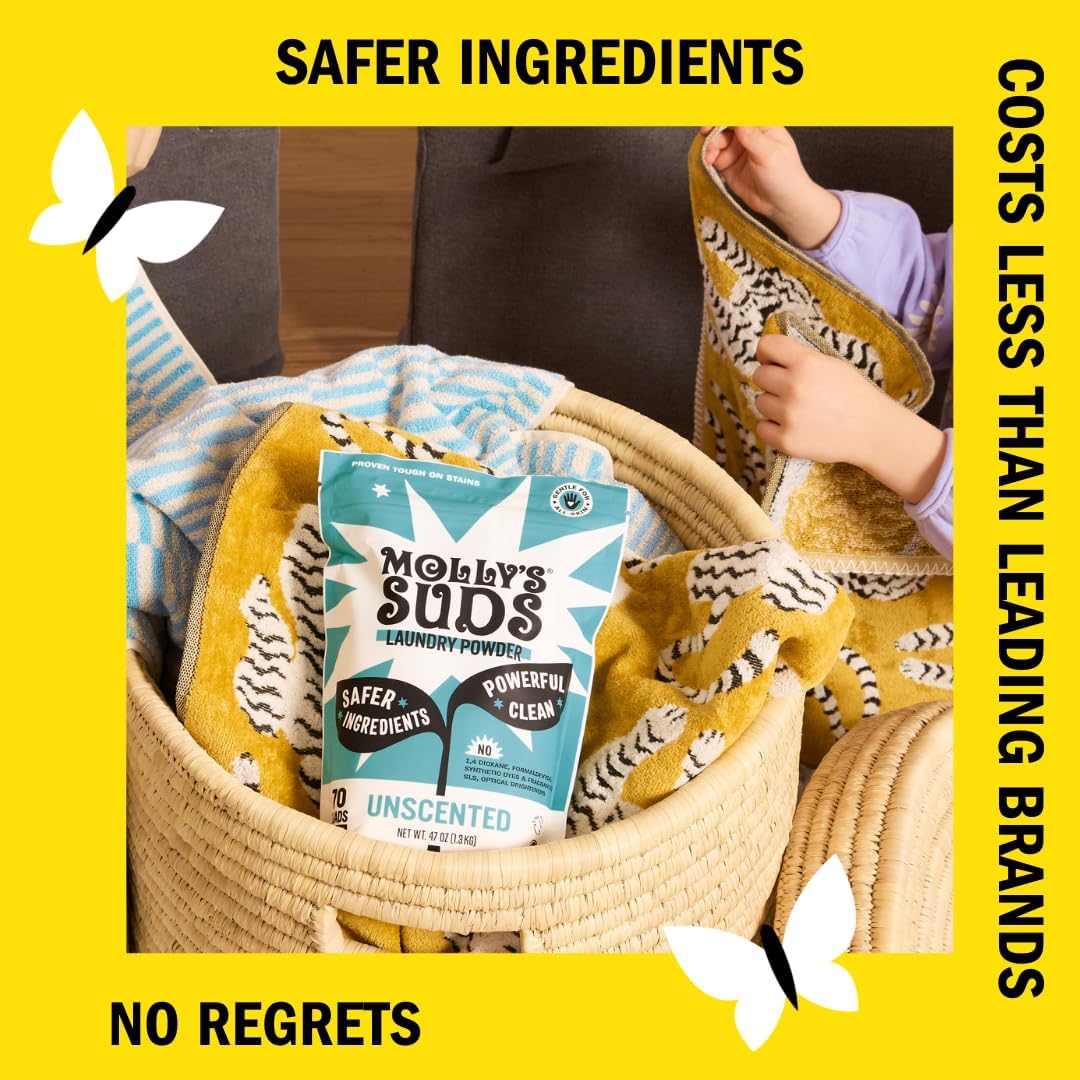 Molly's Suds Original Laundry Detergent Powder | Clean Laundry Detergent Powder for Sensitive Skin | Simple, Effective Ingredients, Stain Fighting | 240 Loads (Unscented)