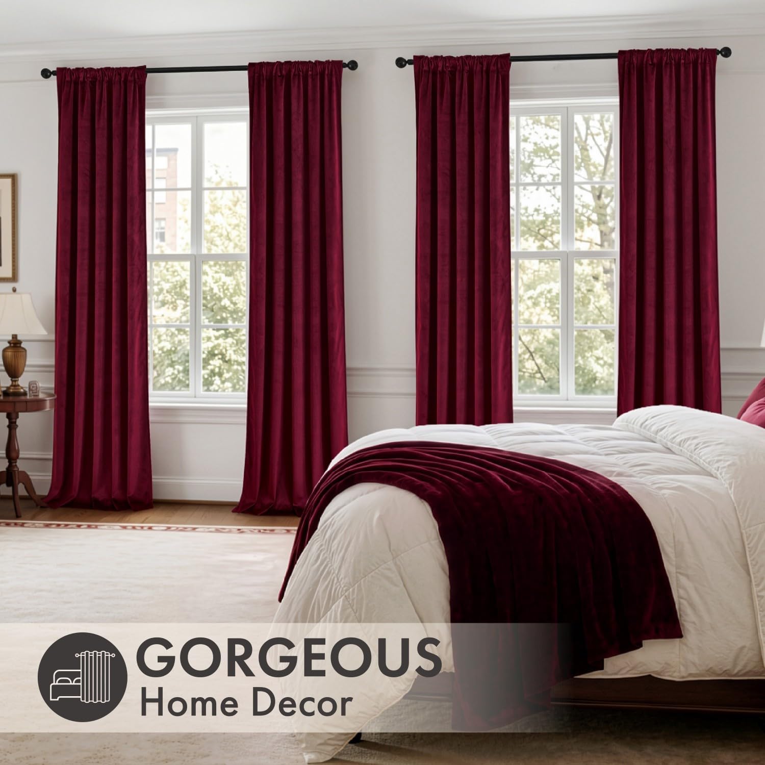 MIULEE Christmas Burgundy Velvet Curtains 4 Panels Set Back Tab 40"x84"