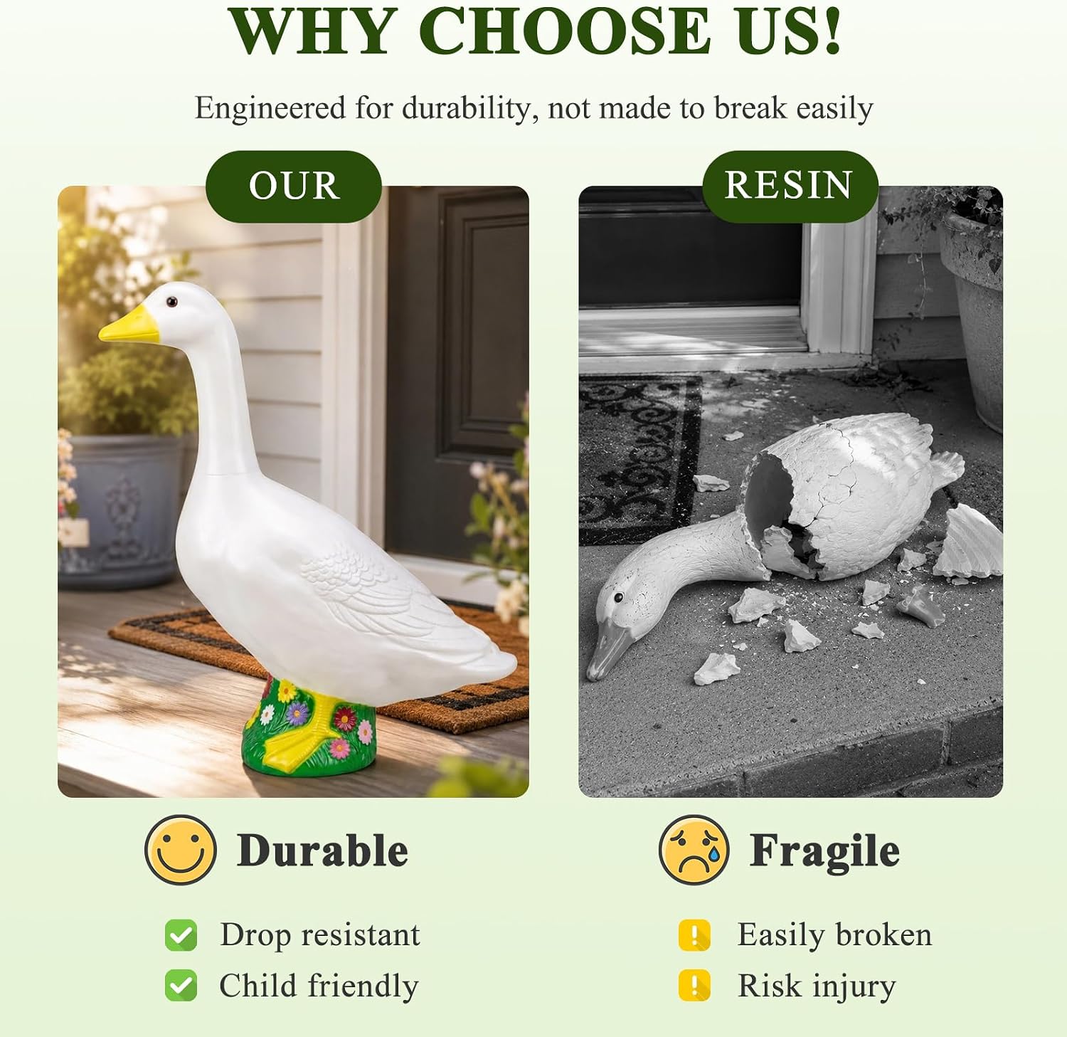 23 Inch Large Porch Goose Statue - PE Plastic Outdoor Goose Decor for Lawn, Yard, & Garden Decoration, Unique Housewarming Birthday Graduation Gifts for Women Mom Grandma