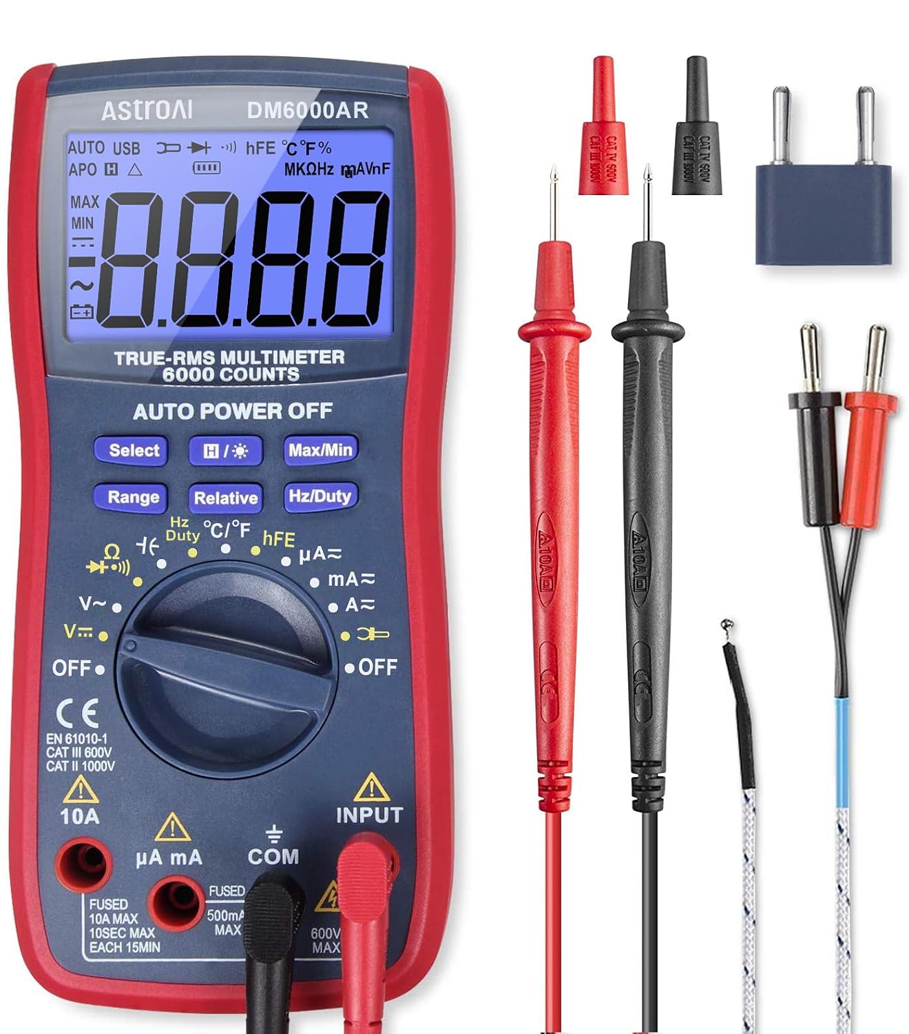 AstroAI Digital Multimeter, True RMS 6000 Counts Auto-Ranging Volt Meter for Automotive & Home Electrical Troubleshooting, AC/DC Voltage Current Resistance Continuity Capacitance Temperature Tester
