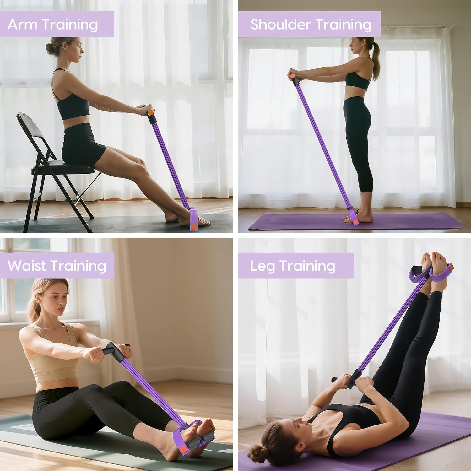 Pedal Resistance Band with Handles, 6-Tubes Natural Rubber Exercise Band