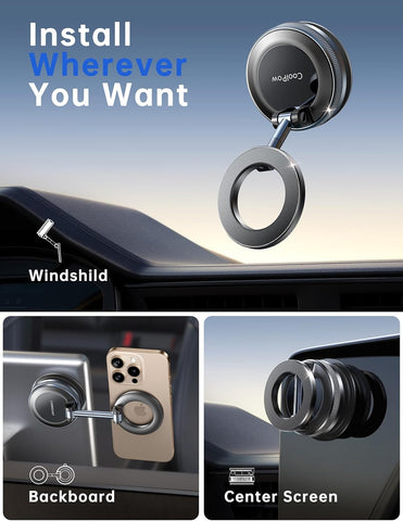 Coolpow【Newest Vacuum Magnetic Phone Holder for Car Phone Holder Mount【Movable Vacuum Suction】 Magsafe Car Mount Cell Phone Holders for Your Car Accessories for Women Men for iPhone 17 16 -Black