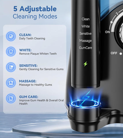 Water Flosser & Ultrasonic Electric Toothbrush Combo, 600ML Water Dental Flosser with 7 Jet Tips, 10 Adjustable Water Pressure, 5 Toothbrush Heads for Home Use, Gums, Braces