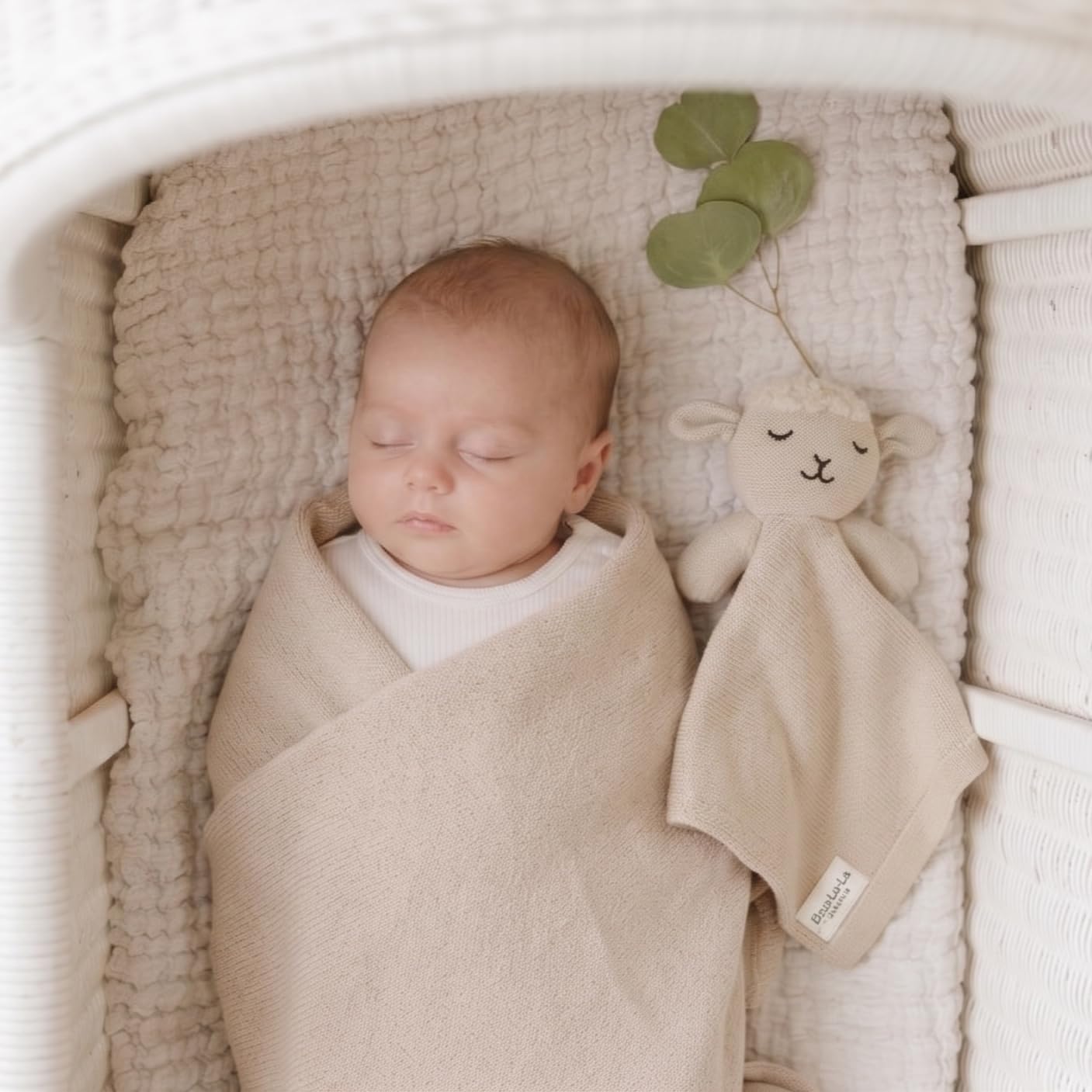 Baby Gift Set - Organic Cotton Newborn Blanket Essentials, Thoughtful Baby Shower & New Baby Gift for Boys & Girls (Lovey - Sheep - Oatmeal)