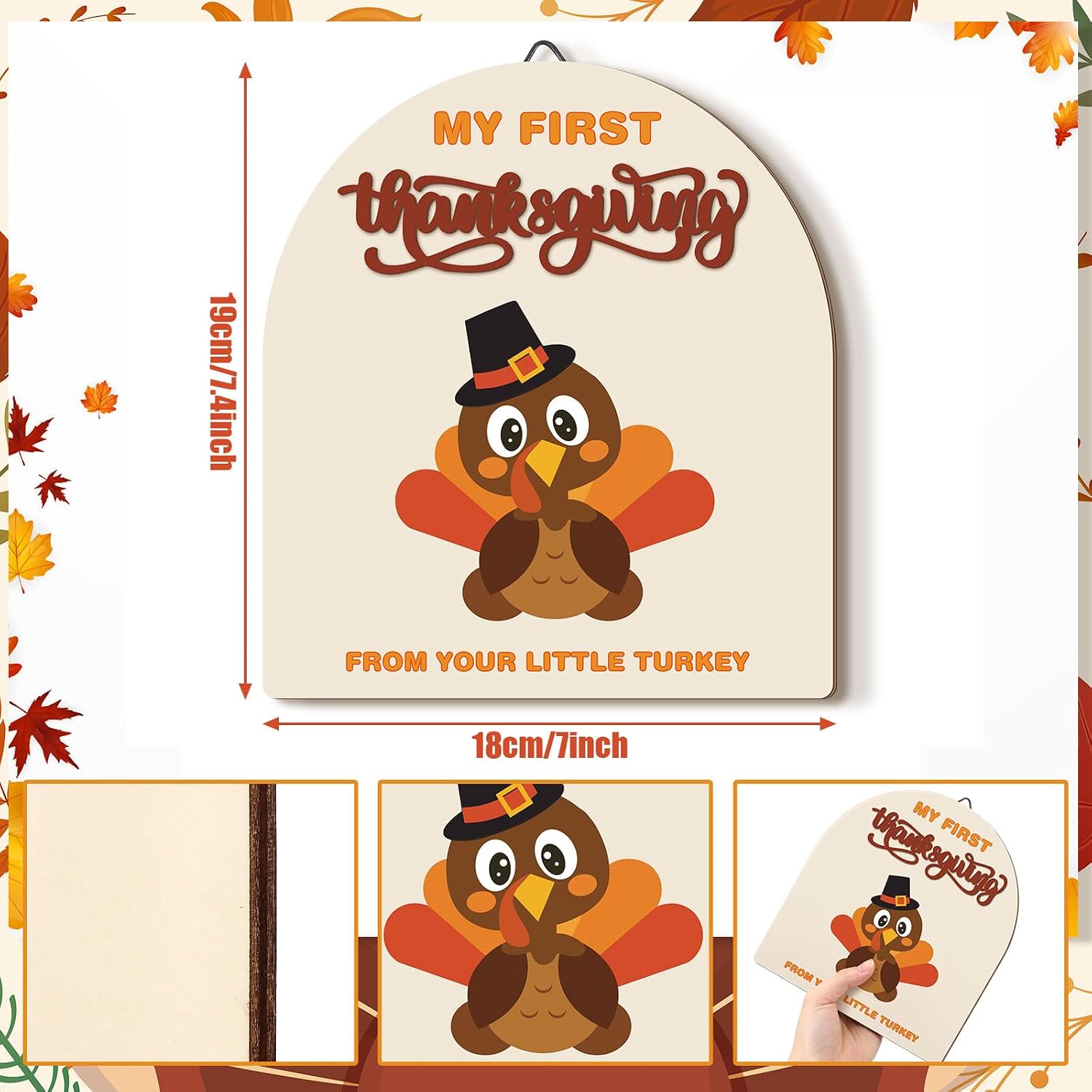 Beeveer Baby's First DIY Footprint Art Wooden Milestone Card Keepsake Little Boo Sign Nursery Decorative Ornaments for Baby Shower Newborn Photoshoot Prop (Thanksgiving Turkey)