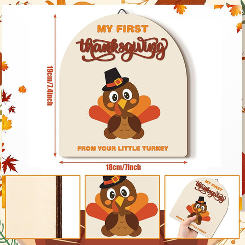 Beeveer Baby's First DIY Footprint Art Wooden Milestone Card Keepsake Little Boo Sign Nursery Decorative Ornaments for Baby Shower Newborn Photoshoot Prop (Thanksgiving Turkey)