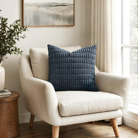 MIULEE Corduroy Decorative Throw Pillow Covers 18x18 Blue Pack of 2