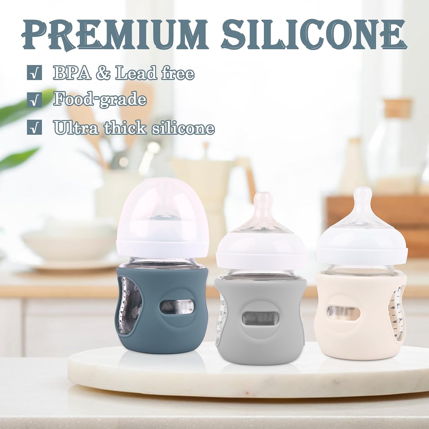 3 Pack Silicone Sleeves for Avent Natural Glass Baby Bottles 4 oz