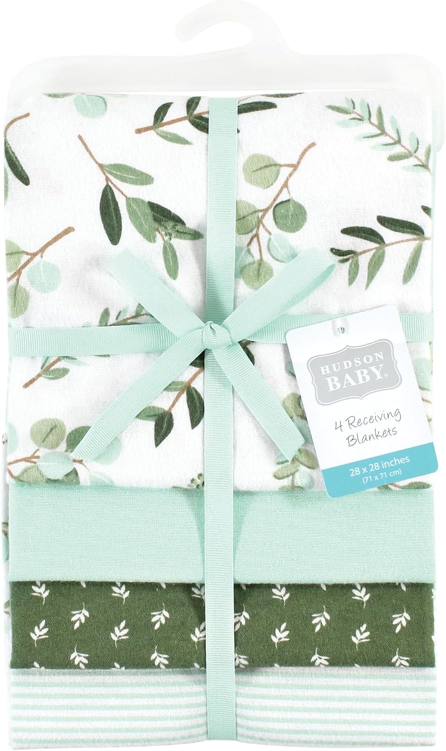 Hudson Baby Unisex Baby Cotton Poly Flannel Receiving Blankets, Eucalyptus, One Size