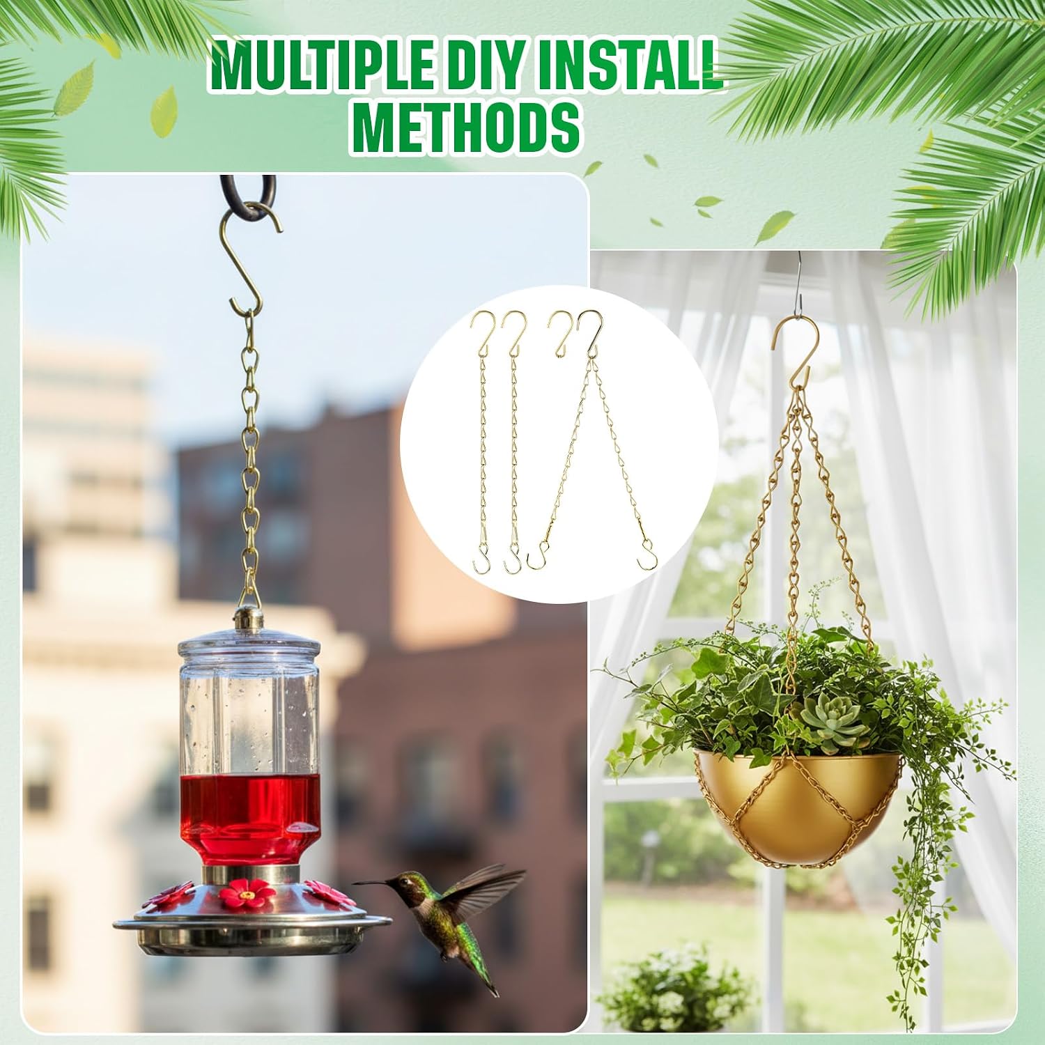 EBOOT 2 Pcs Hanging Chain for Bird Feeders Planters,19.7 Inch,Gold