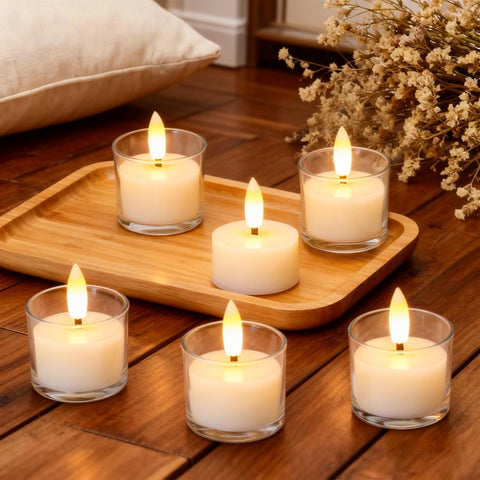 GenSwin Real Wax Flameless Tealight Candles Battery Operated Timer Ivory