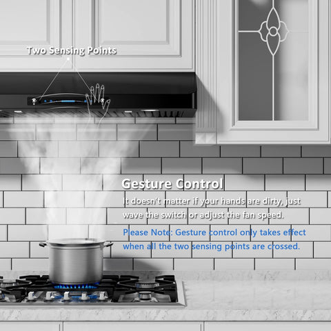 IKTCH 30" Black Under Cabinet Range Hood, 900 CFM, Gesture & Touch Control