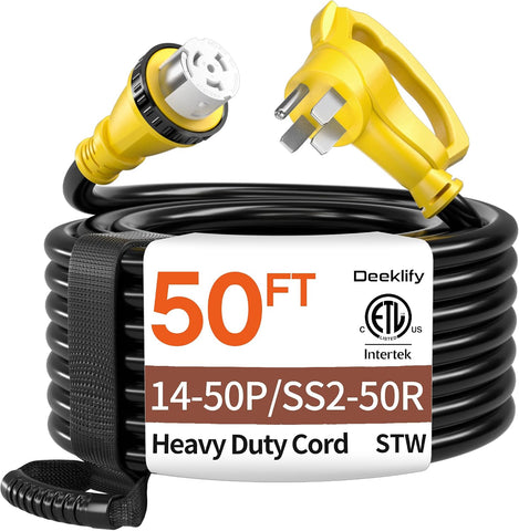 50FT 50 Amp Generator Cord NEMA14-50P/SS2-50R with Twist Lock