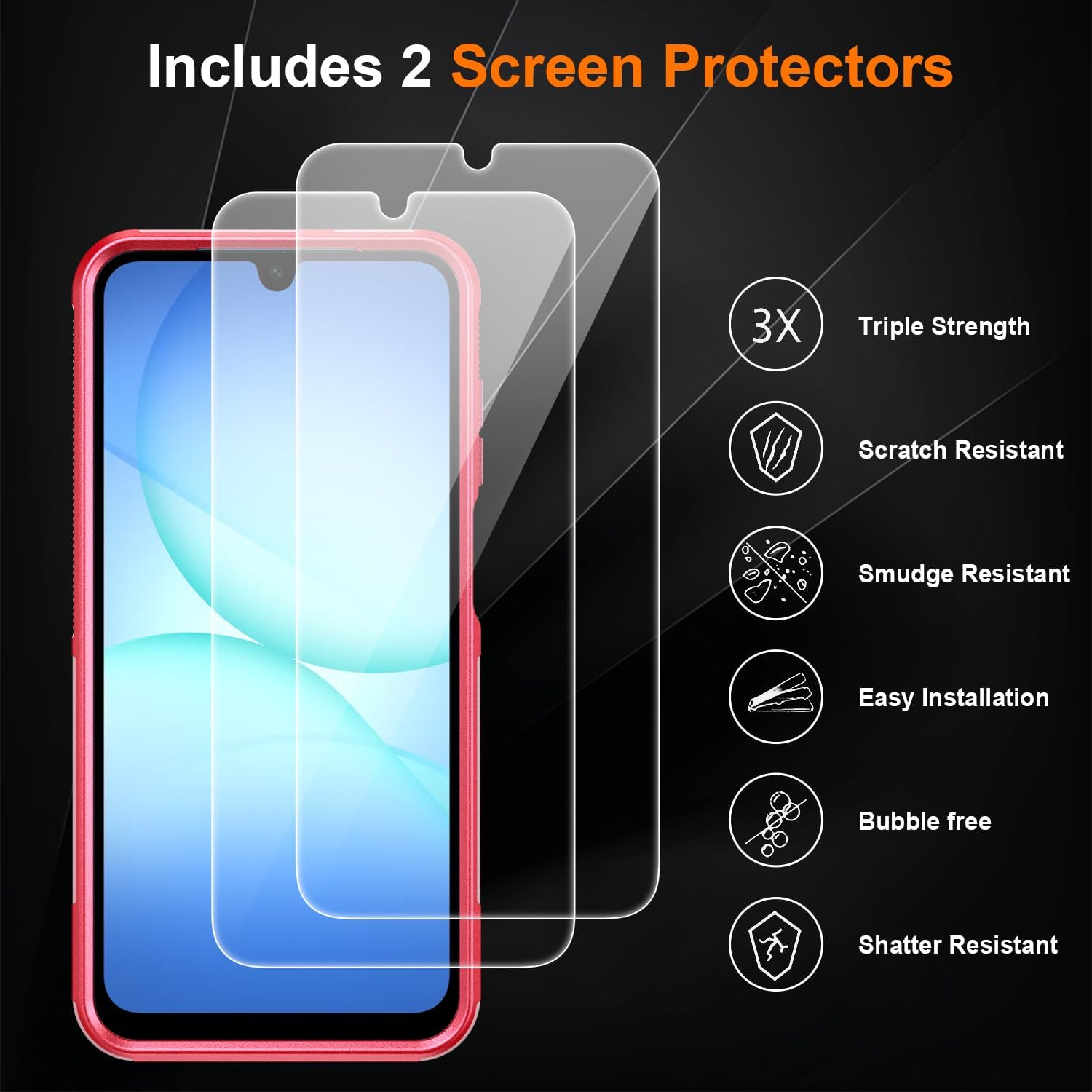 for Samsung Galaxy A17 5G Phone Case, [Military Grade Drop Protection] [Glass Screen Protector + Camera Lens Protector] Non-Slip Shockproof Case (Red)