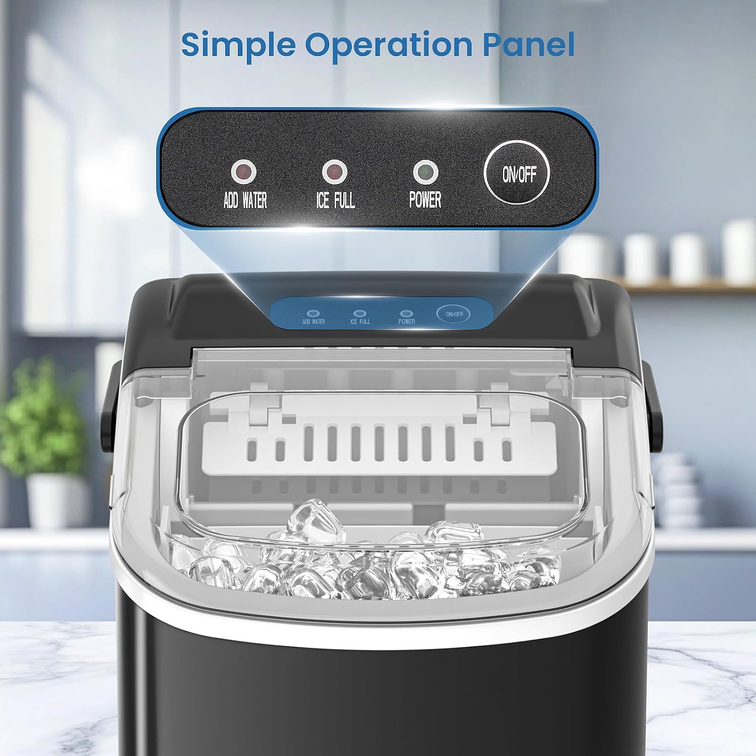 Antarctic Star Ice Makers Countertop with Auto-Cleaning, 9 Bullet Ice Cubes in 6 Mins, 26lbs/Day, Portable Ice Machine with Handle, Basket and Scoop for Home, Kitchen, Office, Party