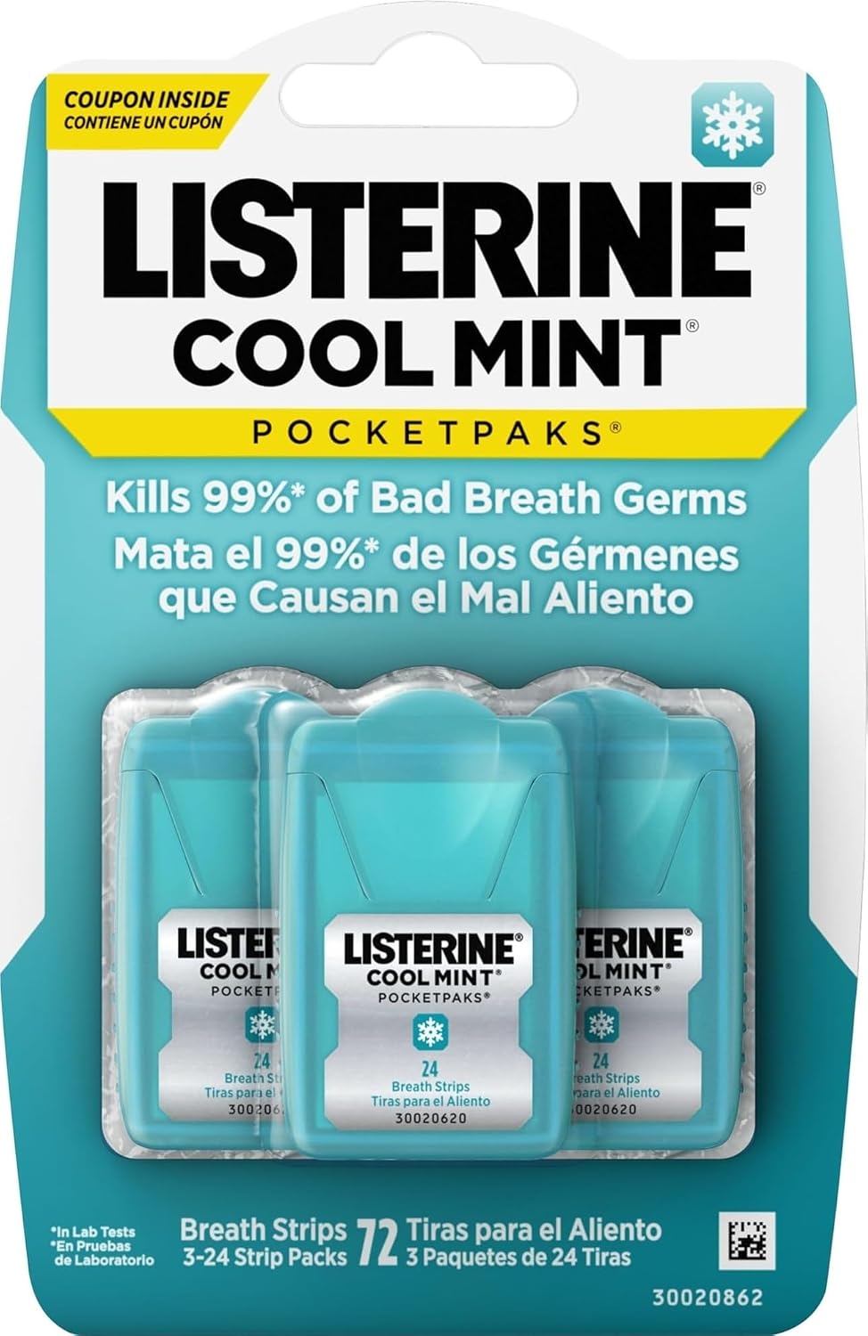 Listerine PocketPaks Breath Strips, Cool Mint, 24-Strip Pack, 3 Pack