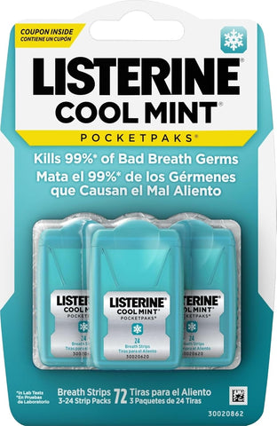 Listerine PocketPaks Breath Strips, Cool Mint, 24-Strip Pack, 3 Pack