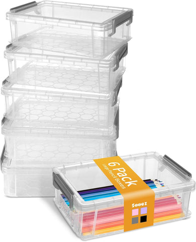 Sooez 6 Pack Extra Large Pencil Box, Plastic Pencil Case Crayon Box