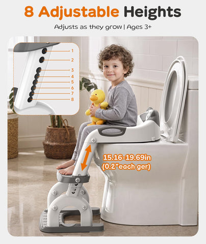 Potty Training Toilet with Step Stool: 8 Heights for Toddler 2-in-1
